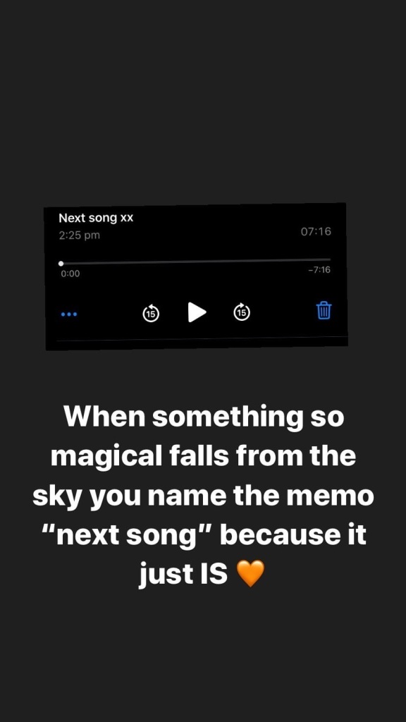 When something so magical falls from the sky you name the memo "next song" because it just IS —